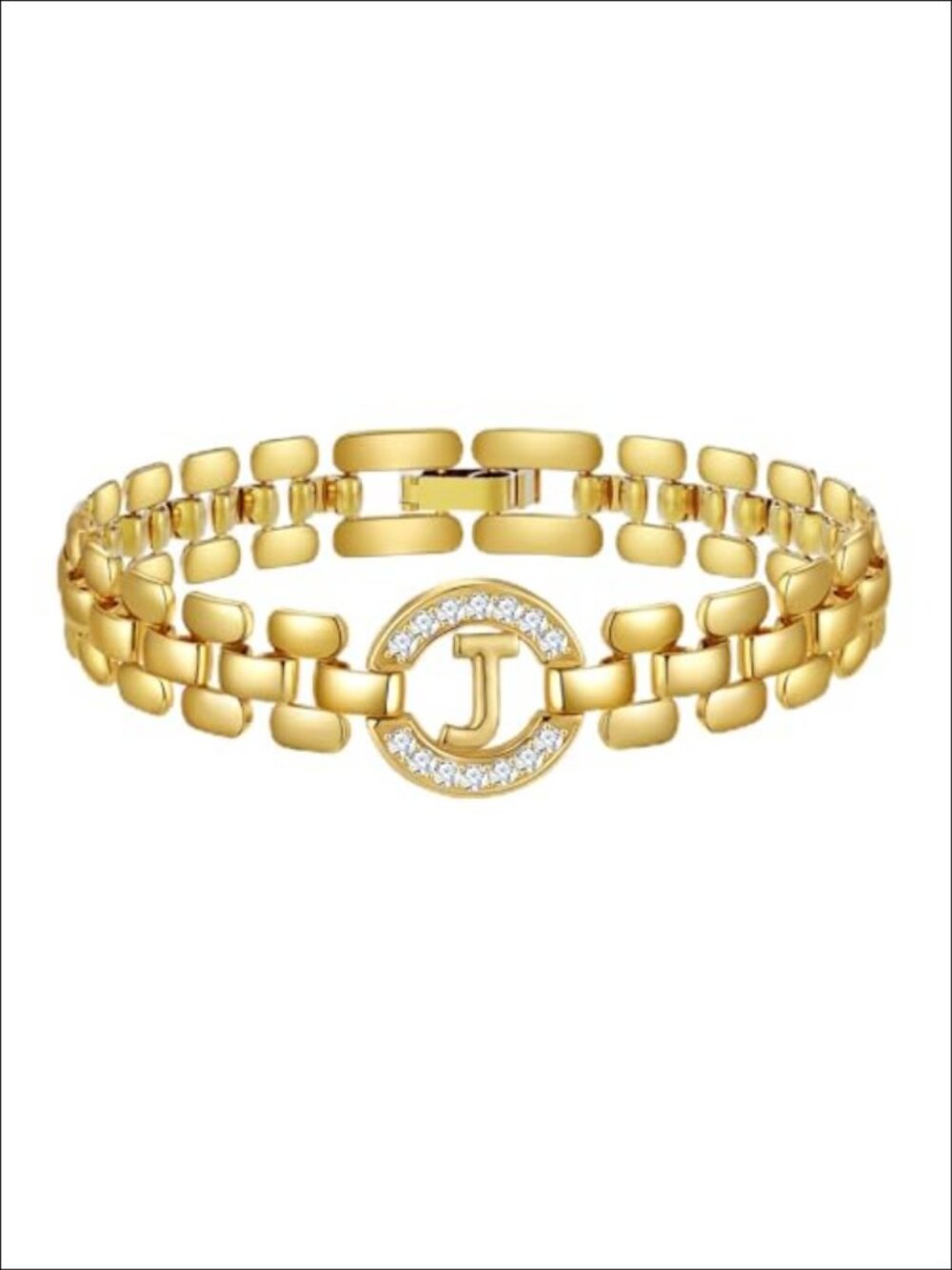 14K Gold Plated Initial Bracelet with Diamonds Thick Chain Bangle